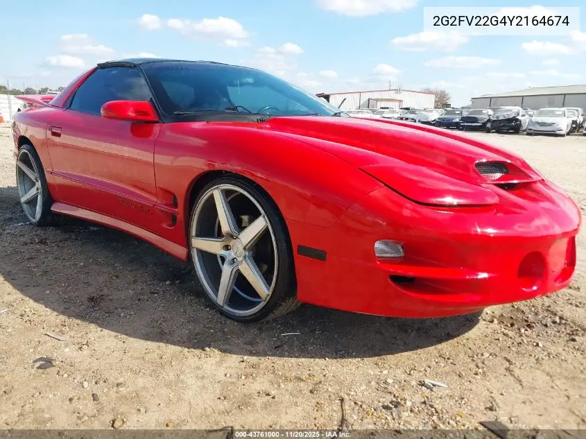 2000 Pontiac Firebird Trans Am VIN: 2G2FV22G4Y2164674 Lot: 43761000