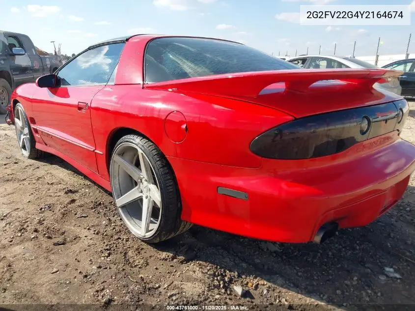 2000 Pontiac Firebird Trans Am VIN: 2G2FV22G4Y2164674 Lot: 43761000