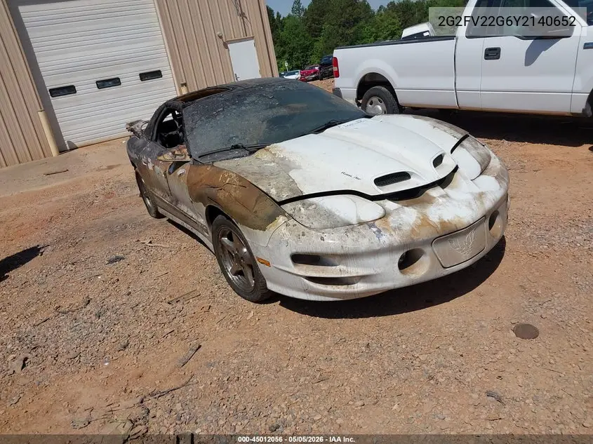 2000 Pontiac Firebird Trans Am VIN: 2G2FV22G6Y2140652 Lot: 45012056