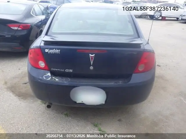 2008 Pontiac G5 VIN: 1G2AL55F387236140 Lot: 20266754