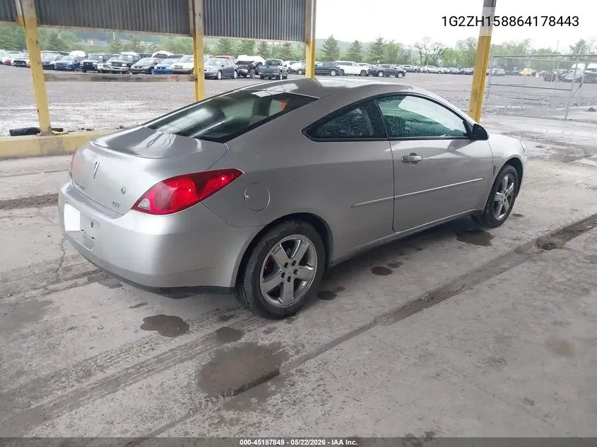 2006 Pontiac G6 Gt VIN: 1G2ZH158864178443 Lot: 45187849
