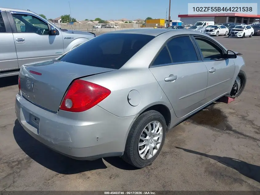 2006 Pontiac G6 VIN: 1G2ZF55B464221538 Lot: 45403746