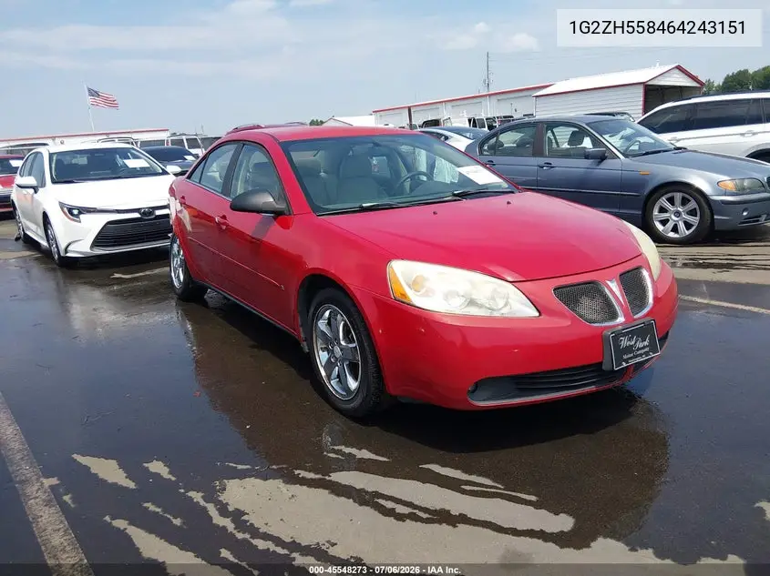 2006 Pontiac G6 Gt VIN: 1G2ZH558464243151 Lot: 45548273