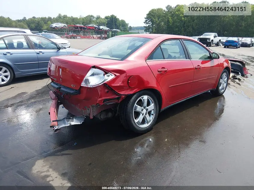 2006 Pontiac G6 Gt VIN: 1G2ZH558464243151 Lot: 45548273