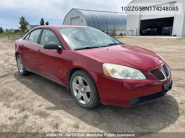 2007 Pontiac G6 Se VIN: 1G2ZG58N174248085 Lot: 20264710