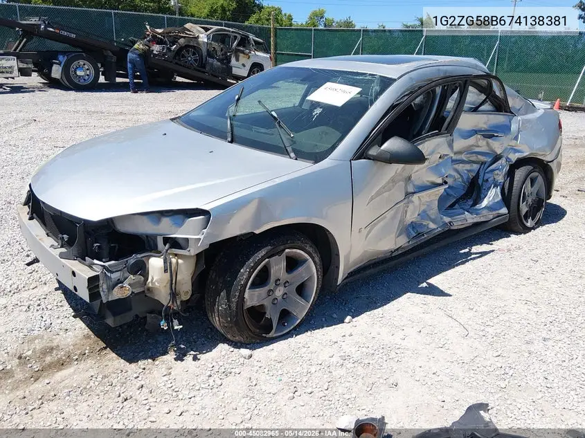 2007 Pontiac G6 VIN: 1G2ZG58B674138381 Lot: 45082965