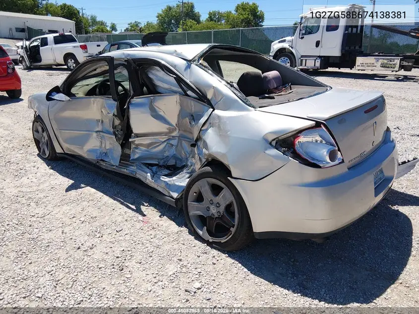 2007 Pontiac G6 VIN: 1G2ZG58B674138381 Lot: 45082965