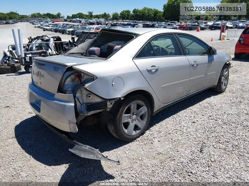 2007 Pontiac G6 VIN: 1G2ZG58B674138381 Lot: 45082965