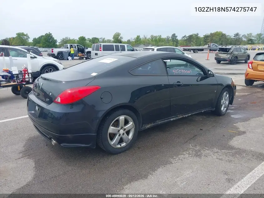 2007 Pontiac G6 Gt VIN: 1G2ZH18N574275747 Lot: 45090029