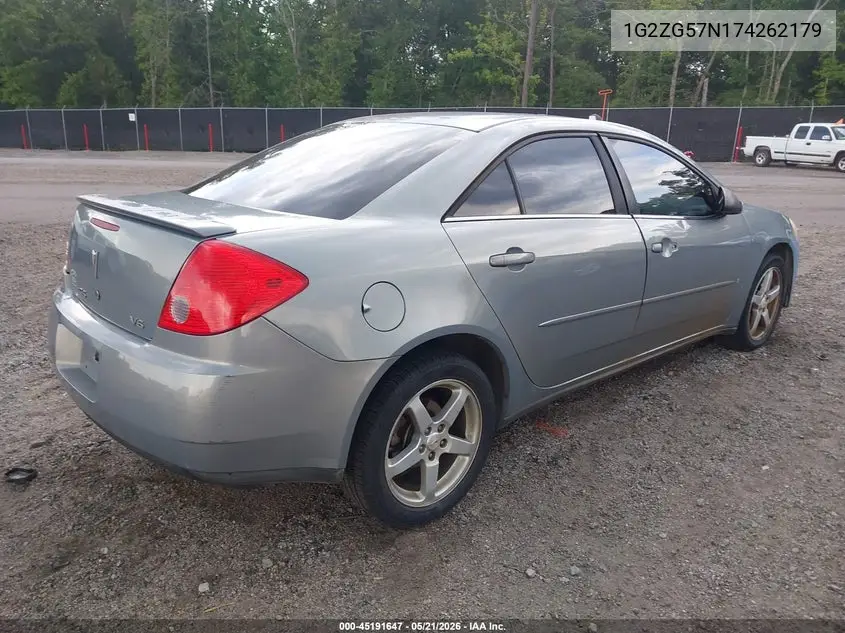 2007 Pontiac G6 VIN: 1G2ZG57N174262179 Lot: 45191647