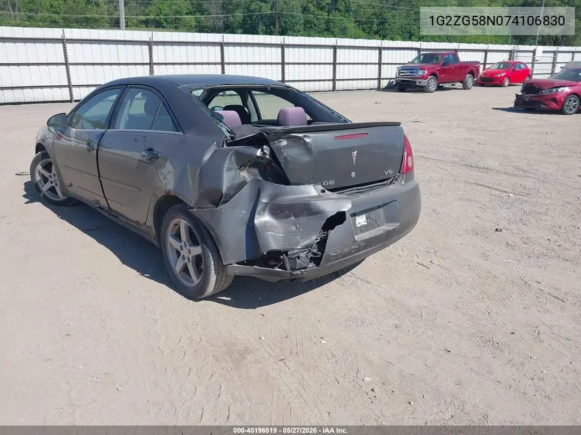 2007 Pontiac G6 VIN: 1G2ZG58N074106830 Lot: 45196519