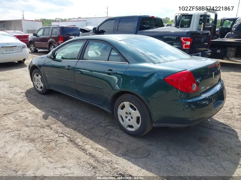 2007 Pontiac G6 Value Leader VIN: 1G2ZF58B574221867 Lot: 45223403
