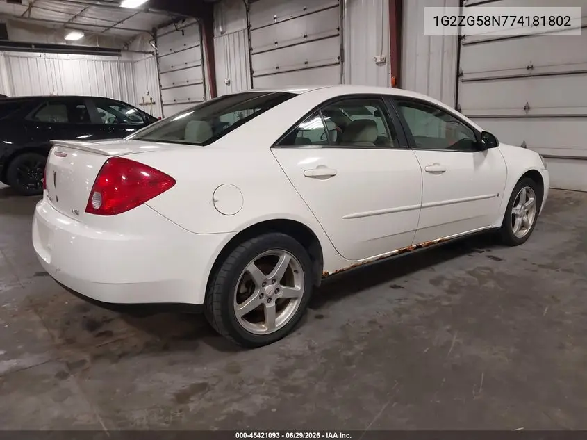 2007 Pontiac G6 VIN: 1G2ZG58N774181802 Lot: 45421093