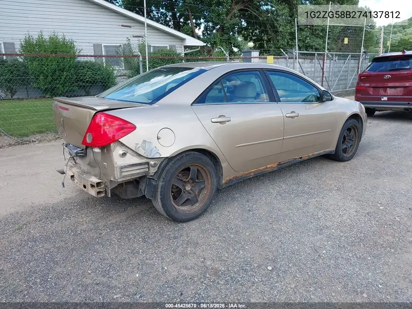 2007 Pontiac G6 VIN: 1G2ZG58B274137812 Lot: 45425670