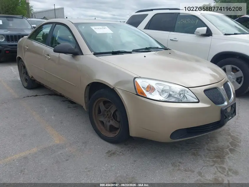 2007 Pontiac G6 VIN: 1G2ZG58B774196208 Lot: 45436187