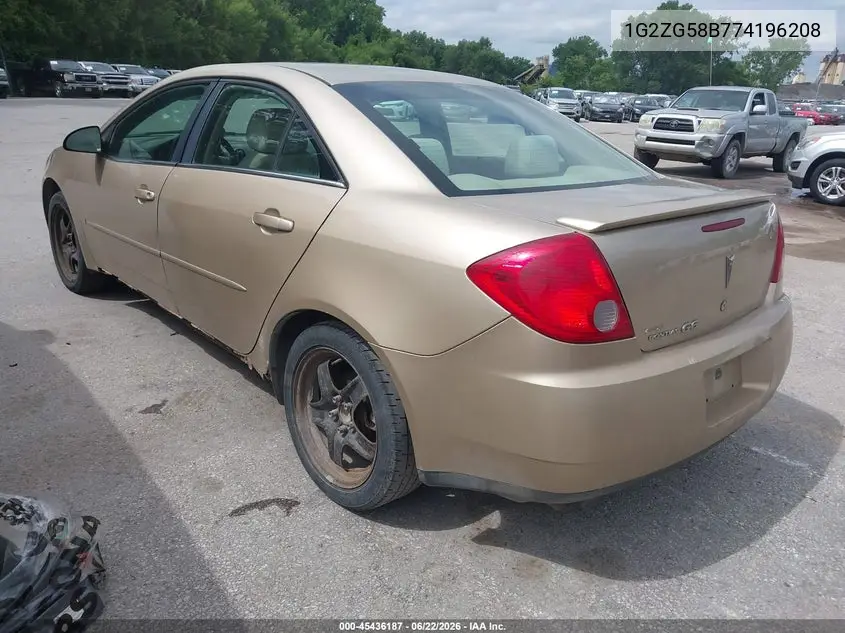2007 Pontiac G6 VIN: 1G2ZG58B774196208 Lot: 45436187