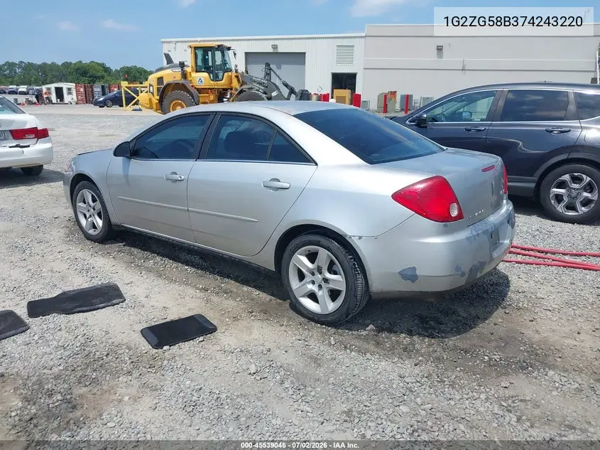 2007 Pontiac G6 VIN: 1G2ZG58B374243220 Lot: 45539046