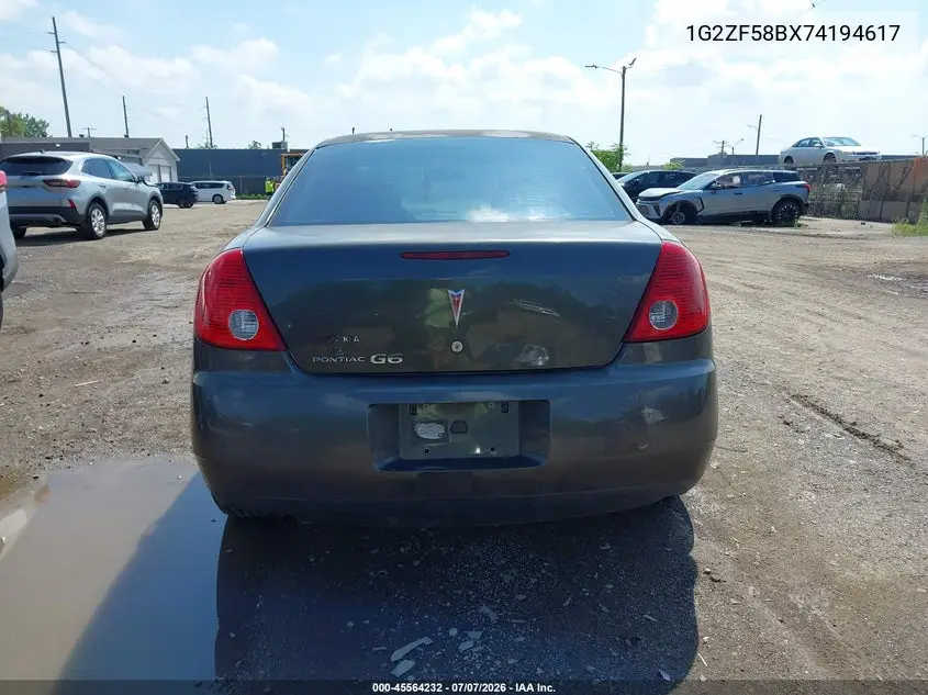 2007 Pontiac G6 Value Leader VIN: 1G2ZF58BX74194617 Lot: 45564232