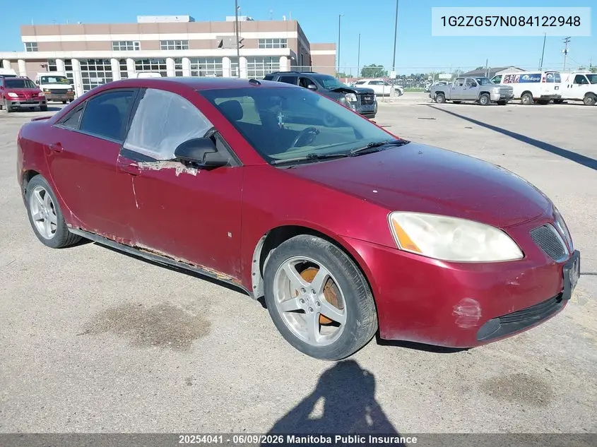 2008 Pontiac G6 Se VIN: 1G2ZG57N084122948 Lot: 20254041