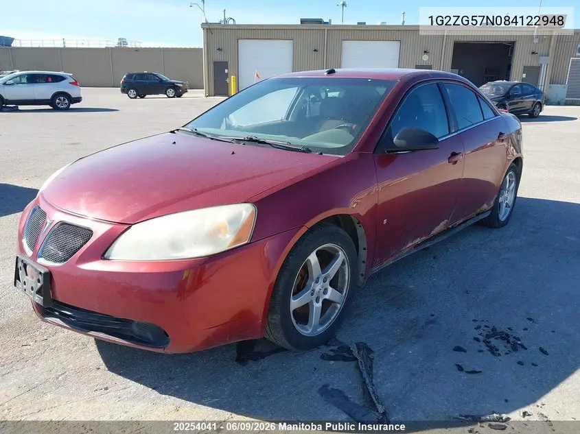 2008 Pontiac G6 Se VIN: 1G2ZG57N084122948 Lot: 20254041