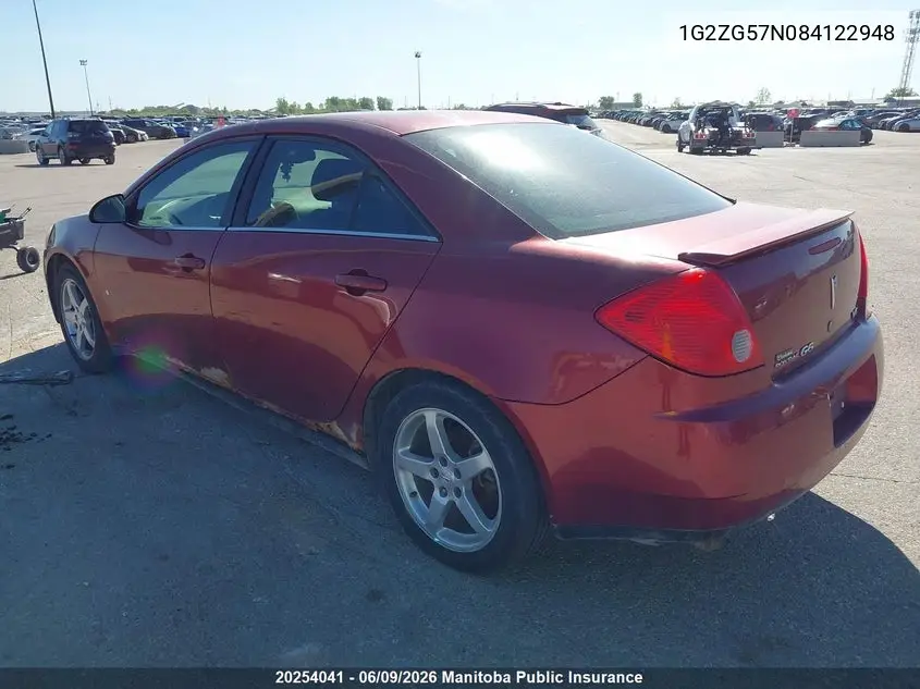 2008 Pontiac G6 Se VIN: 1G2ZG57N084122948 Lot: 20254041