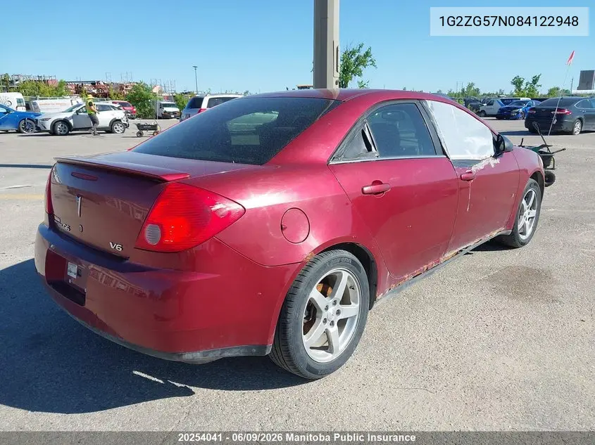 2008 Pontiac G6 Se VIN: 1G2ZG57N084122948 Lot: 20254041