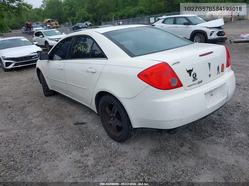 2008 Pontiac G6 VIN: 1G2ZG57B584193018 Lot: 45206096