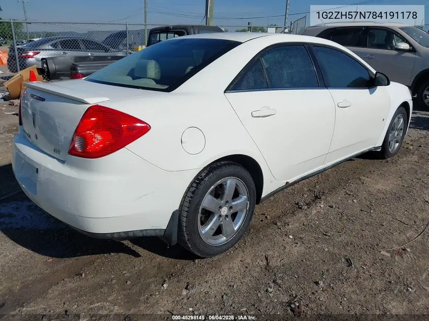 2008 Pontiac G6 Gt VIN: 1G2ZH57N784191178 Lot: 45298145