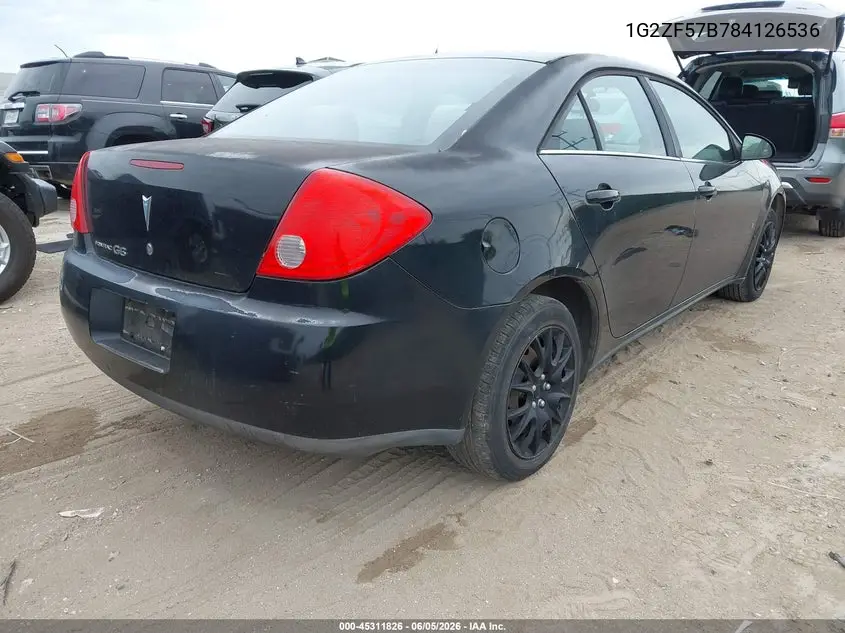 2008 Pontiac G6 Value Leader VIN: 1G2ZF57B784126536 Lot: 45311826