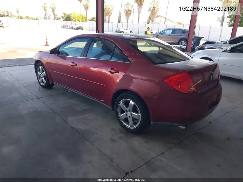 2008 Pontiac G6 Gt VIN: 1G2ZH57N384202189 Lot: 45389084