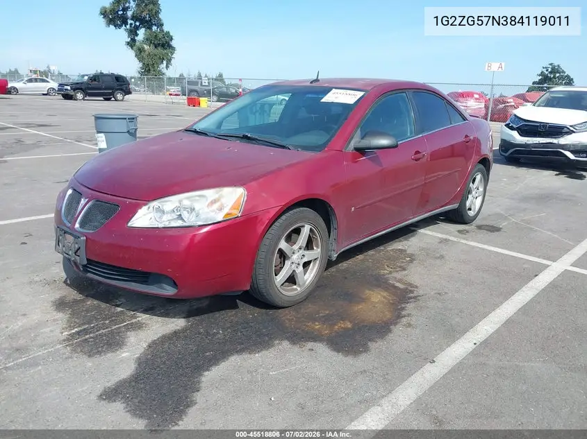 2008 Pontiac G6 VIN: 1G2ZG57N384119011 Lot: 45518806