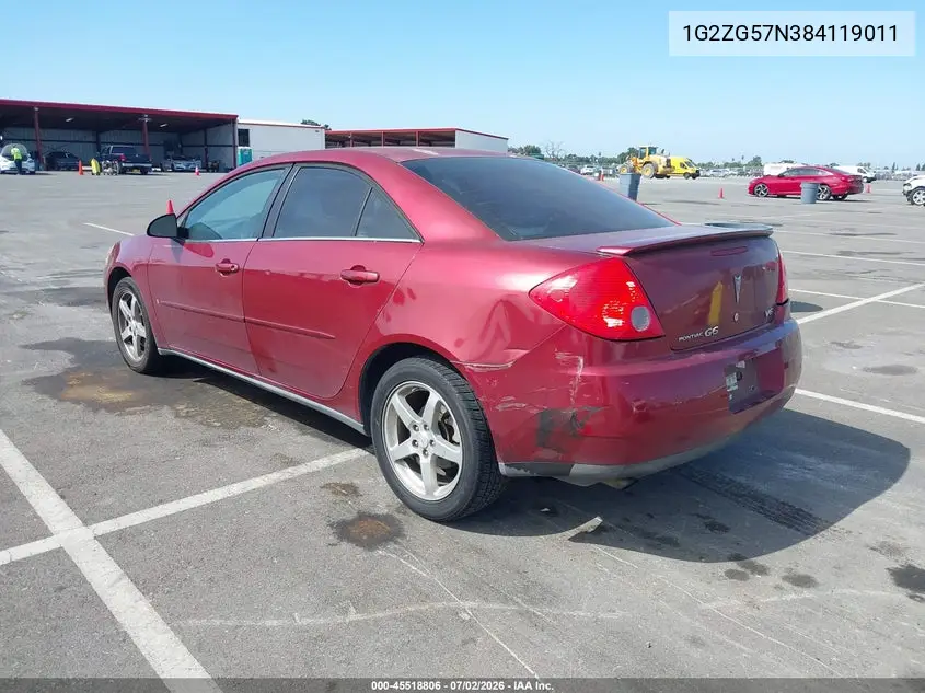2008 Pontiac G6 VIN: 1G2ZG57N384119011 Lot: 45518806