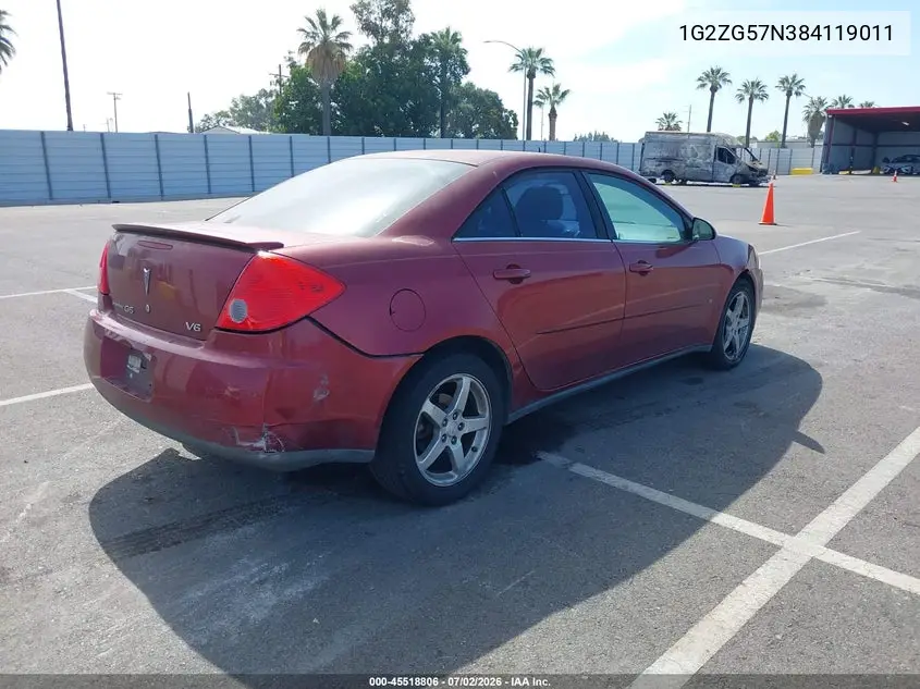 2008 Pontiac G6 VIN: 1G2ZG57N384119011 Lot: 45518806