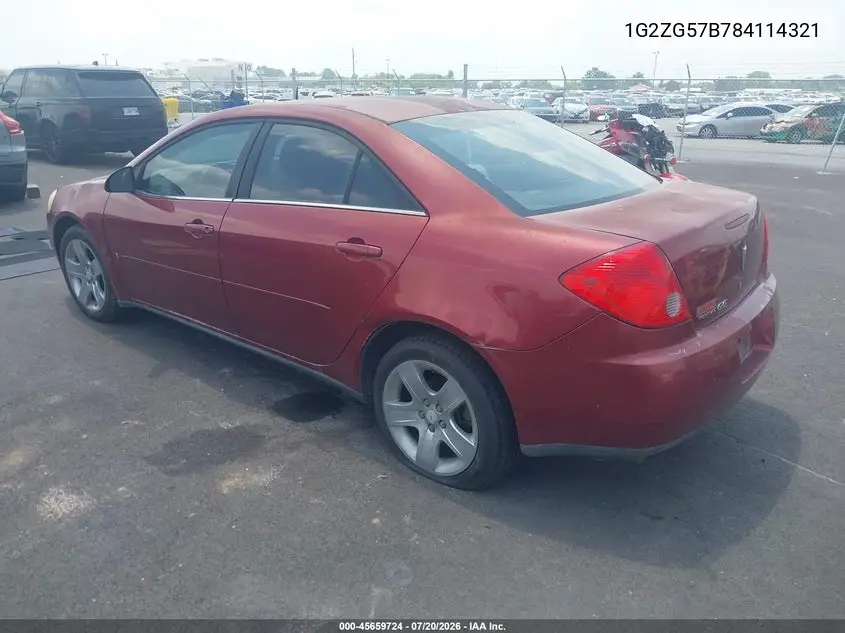2008 Pontiac G6 VIN: 1G2ZG57B784114321 Lot: 45659724