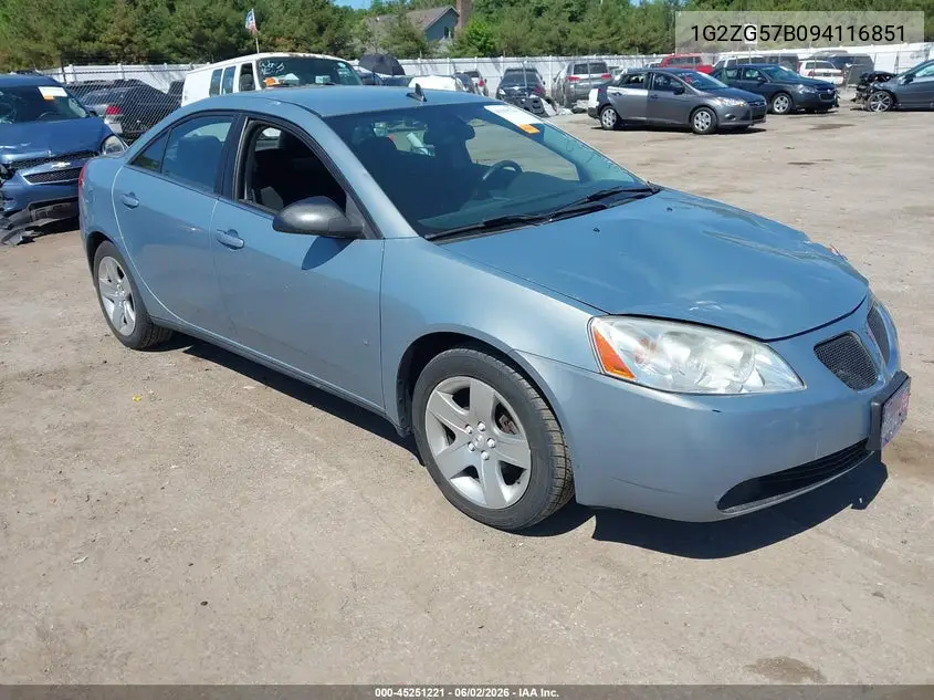 2009 Pontiac G6 VIN: 1G2ZG57B094116851 Lot: 45251221