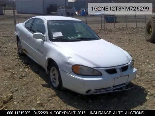 2000 Pontiac Grand Am Se VIN: 1G2NE12T3YM726299 Lot: 11315205
