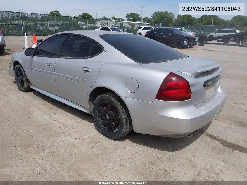 2004 Pontiac Grand Prix Gt2 VIN: 2G2WS522841108042 Lot: 44981773