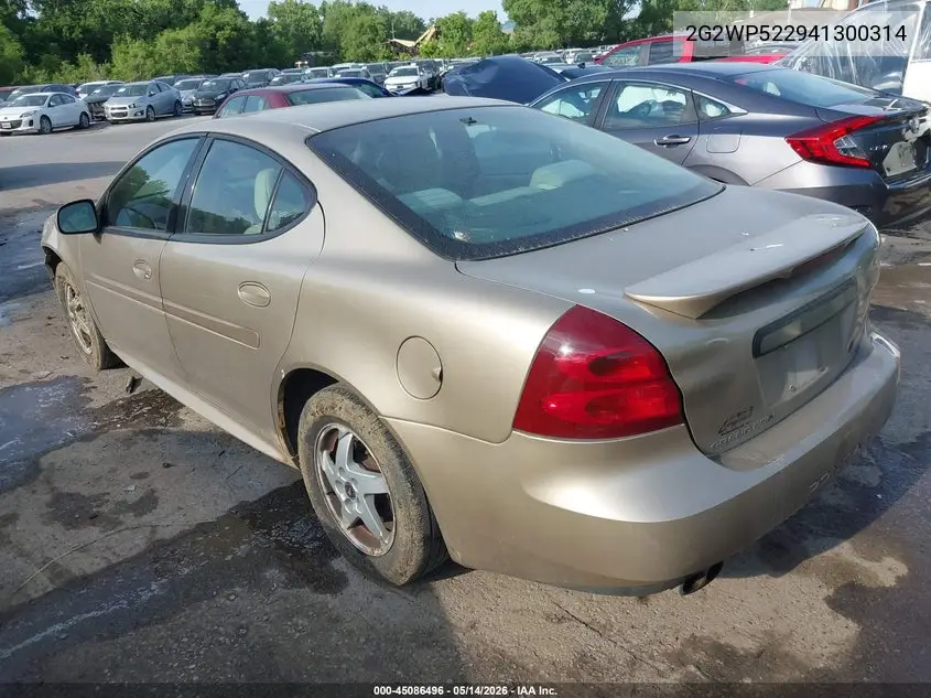 2004 Pontiac Grand Prix Gt1 VIN: 2G2WP522941300314 Lot: 45086496