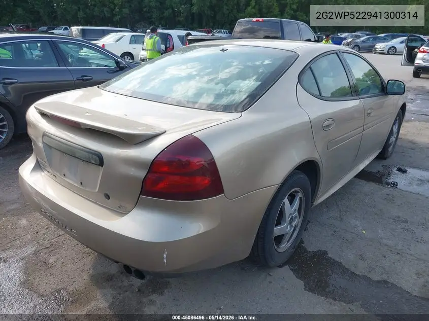2004 Pontiac Grand Prix Gt1 VIN: 2G2WP522941300314 Lot: 45086496