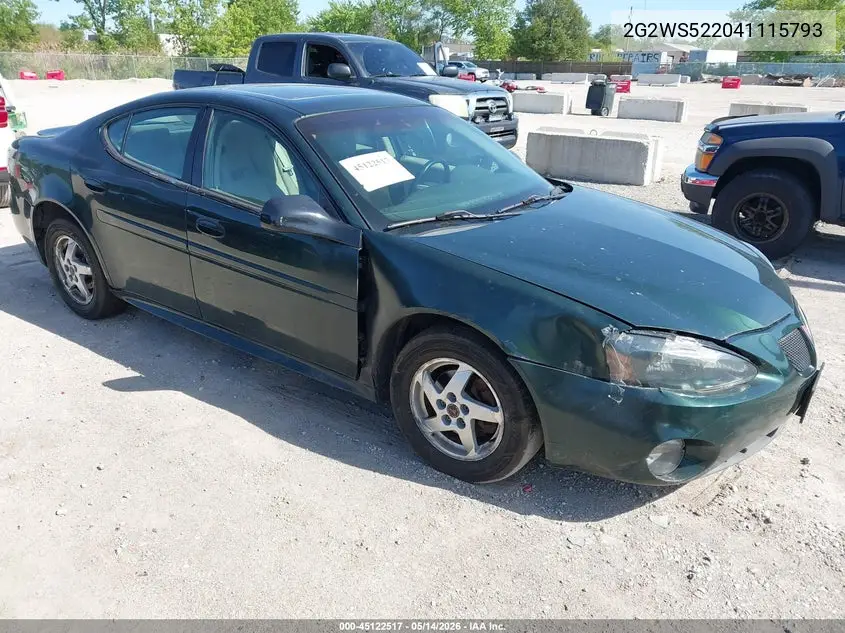 2004 Pontiac Grand Prix Gt2 VIN: 2G2WS522041115793 Lot: 45122517