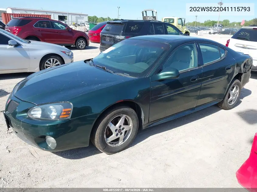 2004 Pontiac Grand Prix Gt2 VIN: 2G2WS522041115793 Lot: 45122517