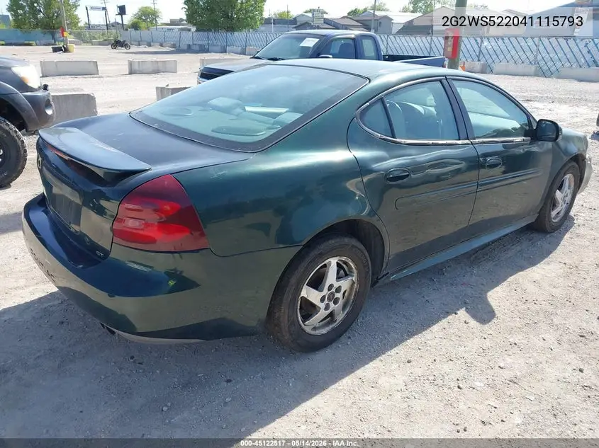 2004 Pontiac Grand Prix Gt2 VIN: 2G2WS522041115793 Lot: 45122517