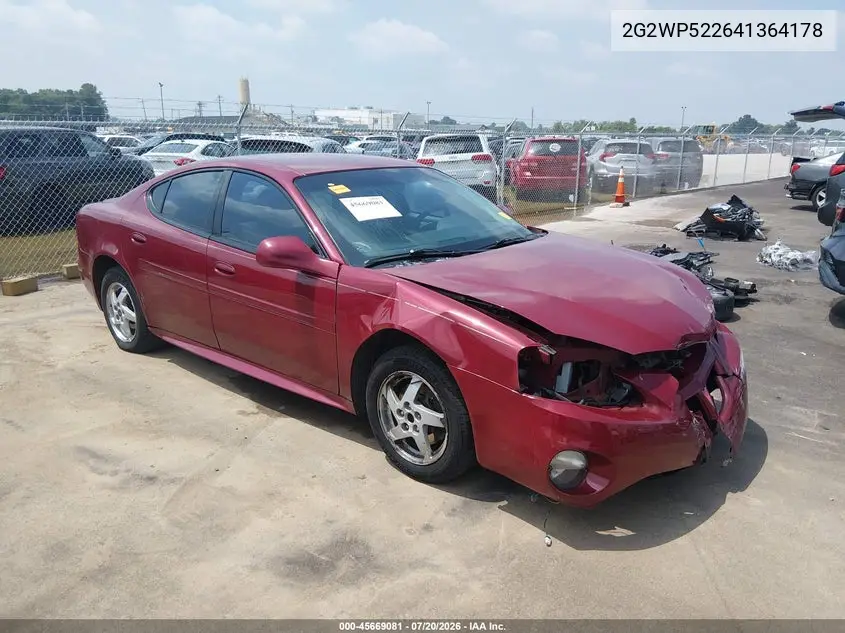 2004 Pontiac Grand Prix Gt1 VIN: 2G2WP522641364178 Lot: 45669081