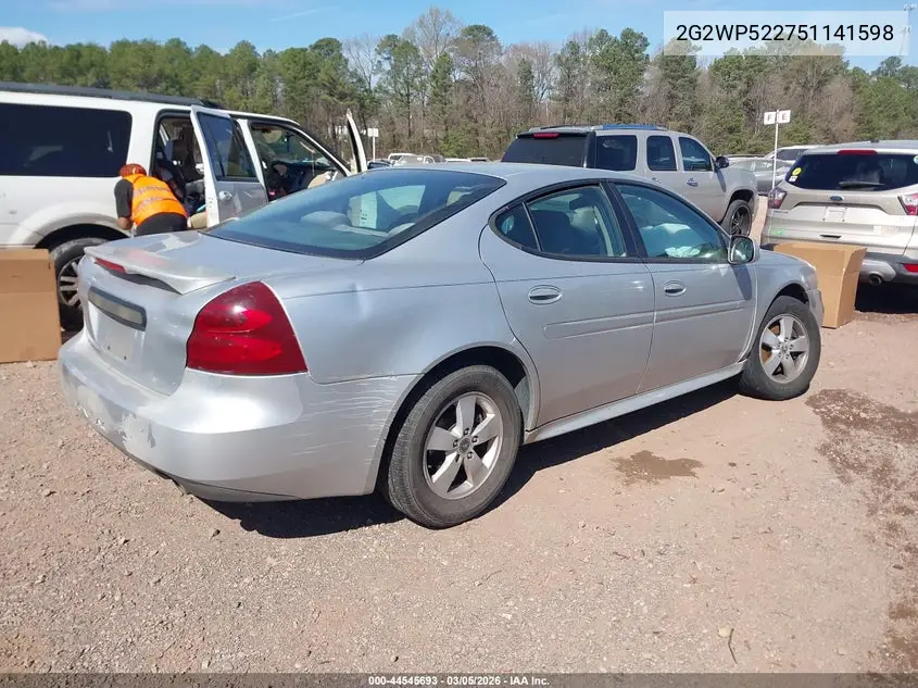 2005 Pontiac Grand Prix VIN: 2G2WP522751141598 Lot: 44545693