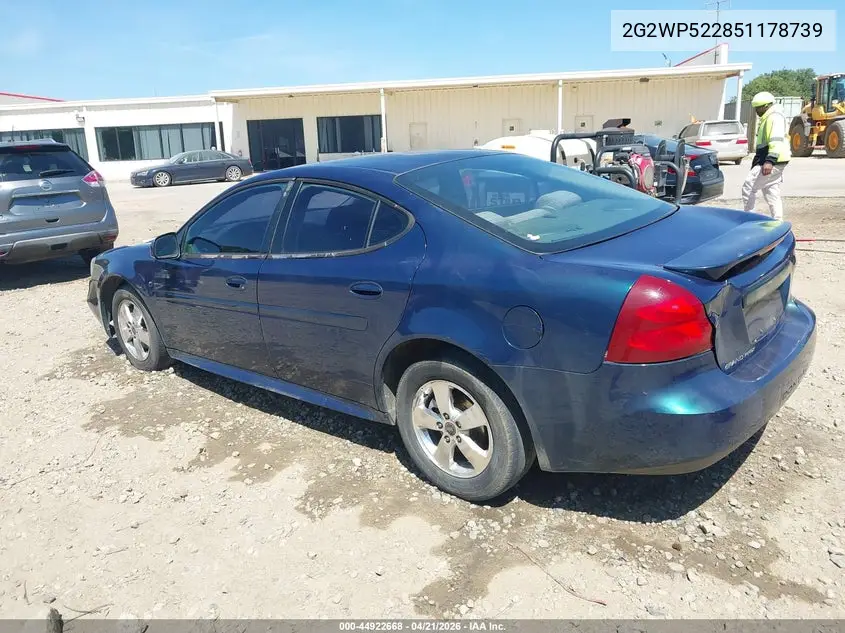 2005 Pontiac Grand Prix VIN: 2G2WP522851178739 Lot: 44922668