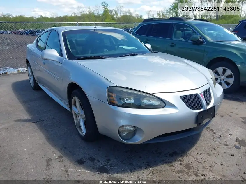 2005 Pontiac Grand Prix Gt VIN: 2G2WS542251143805 Lot: 44987945