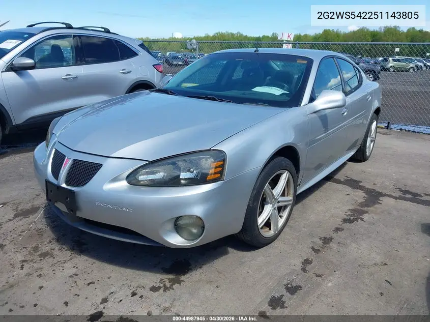 2005 Pontiac Grand Prix Gt VIN: 2G2WS542251143805 Lot: 44987945