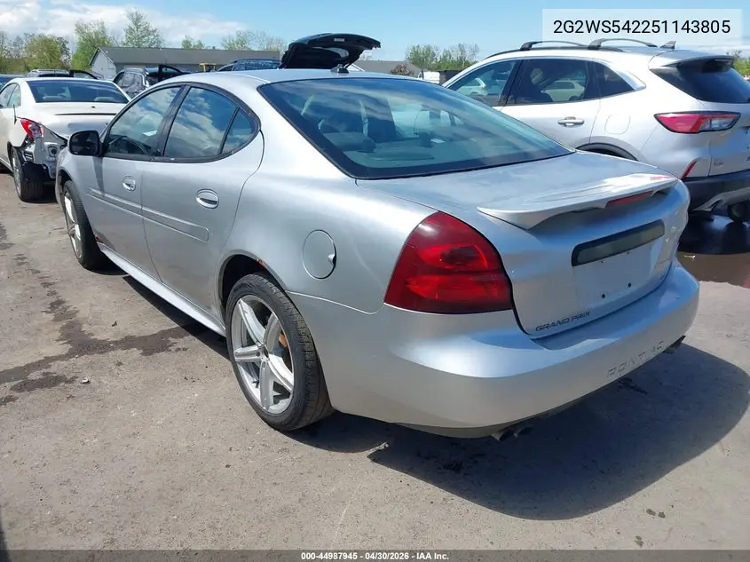 2005 Pontiac Grand Prix Gt VIN: 2G2WS542251143805 Lot: 44987945