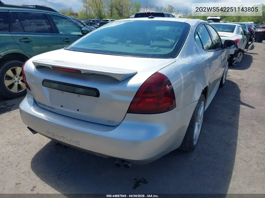 2005 Pontiac Grand Prix Gt VIN: 2G2WS542251143805 Lot: 44987945
