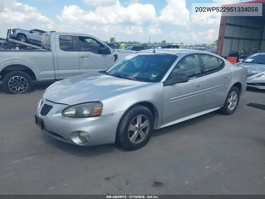 2005 Pontiac Grand Prix VIN: 2G2WP522951334058 Lot: 45629578